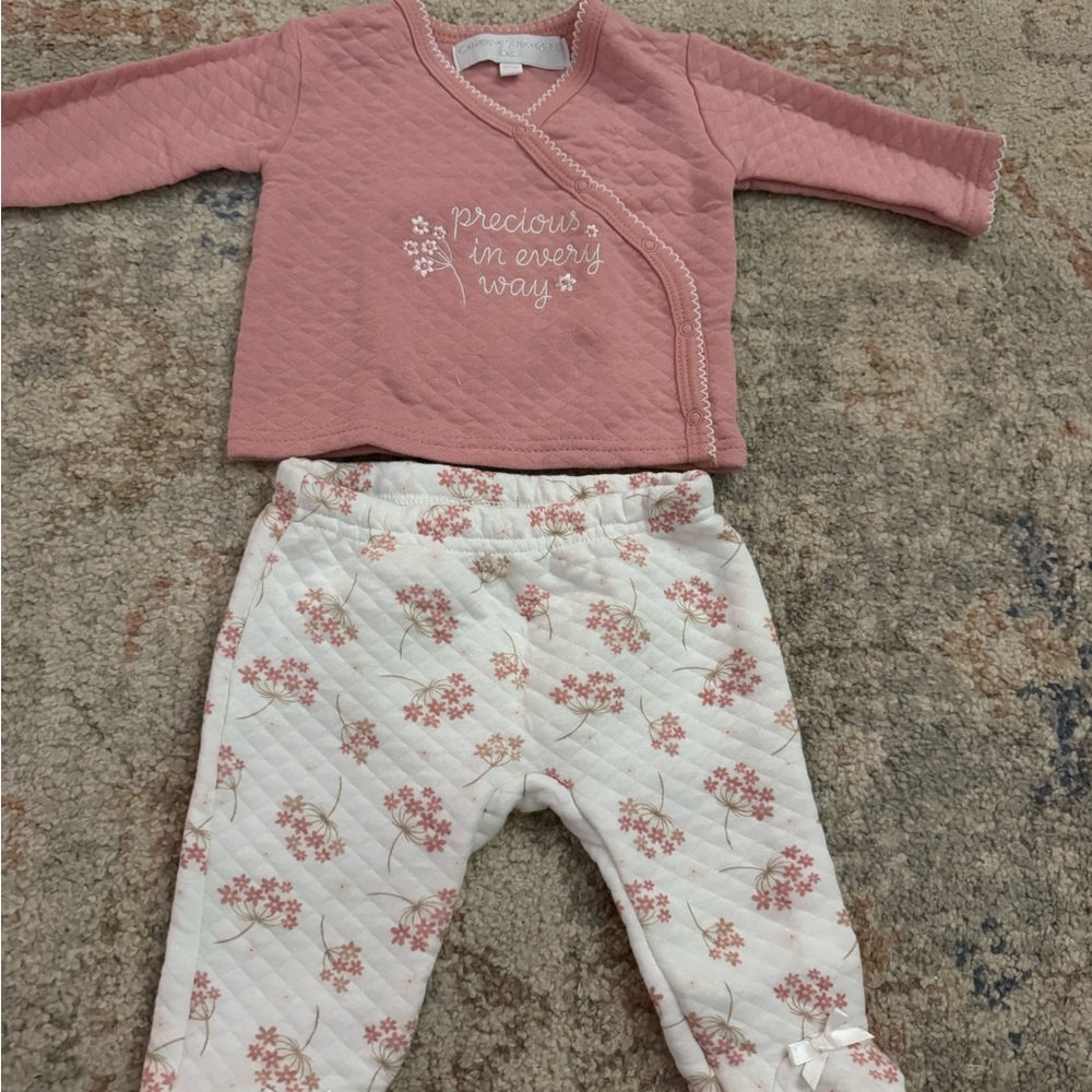Catherine Malandrino Quilted Pink and White Pajama Set